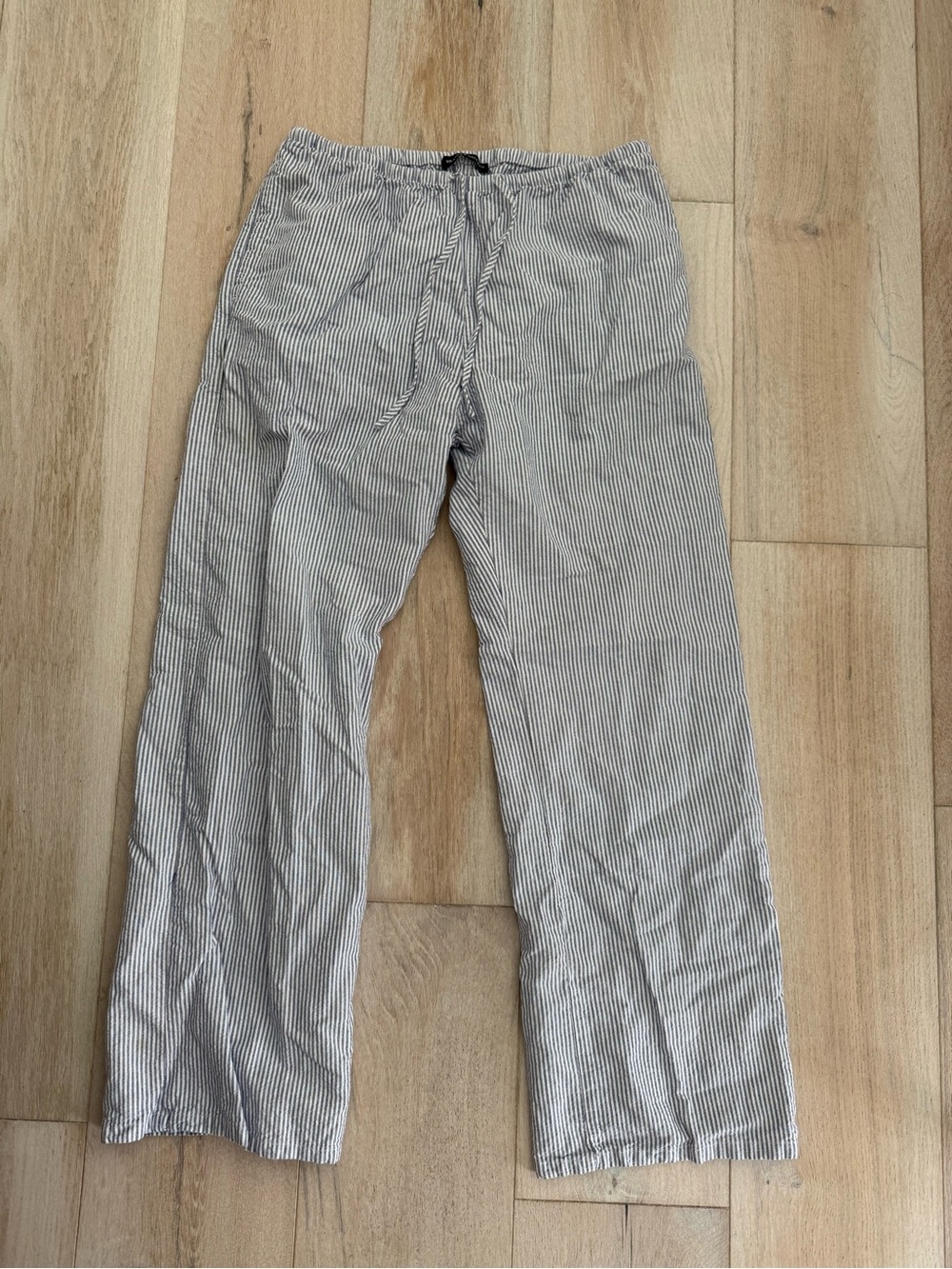Brandy Melville Gray White Striped Wide Leg Drawstring Pants